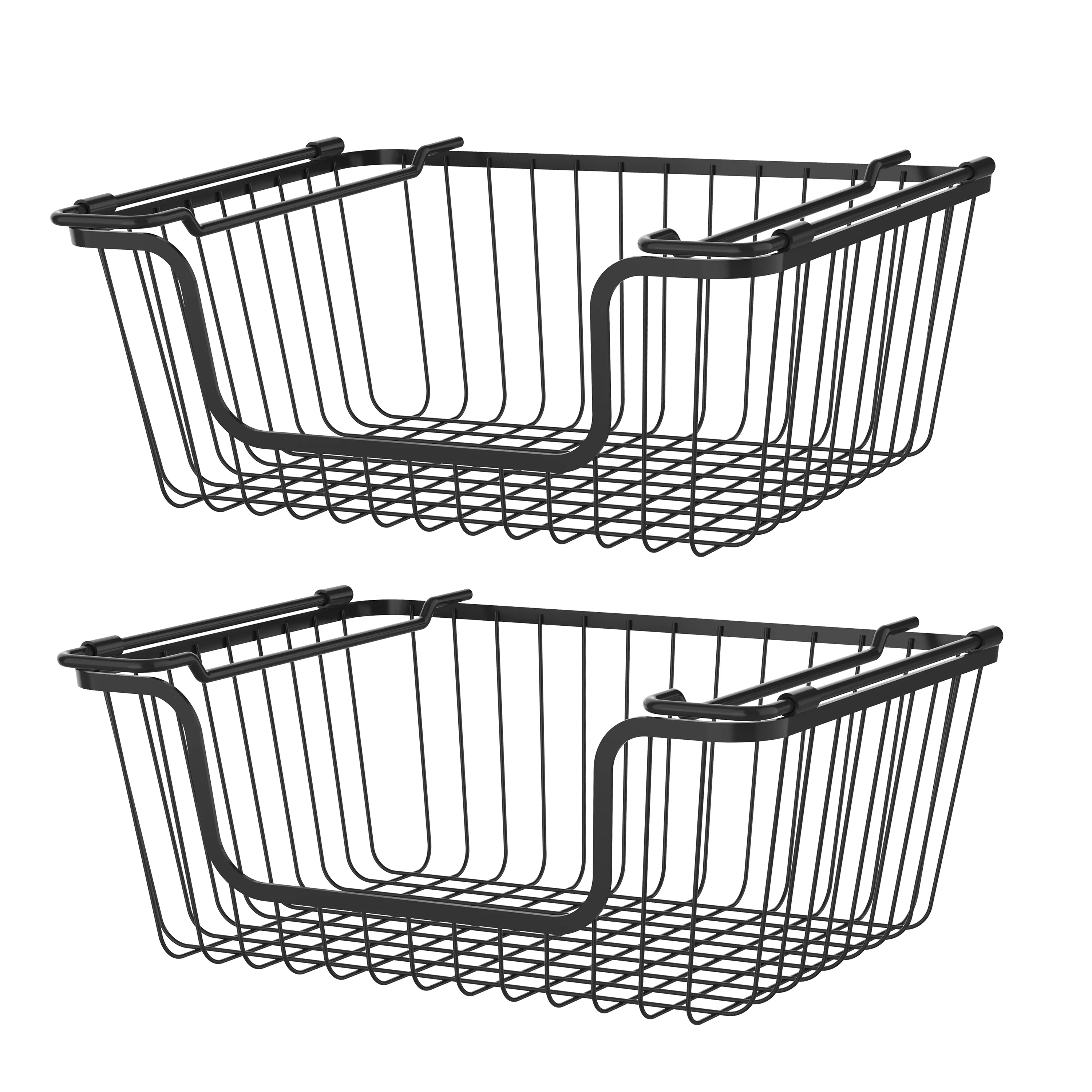 Oceanstar Stackable Metal Wire Storage Basket Set for Pantry, Countertop, Kitchen or Bathroom � Black, Set of 2