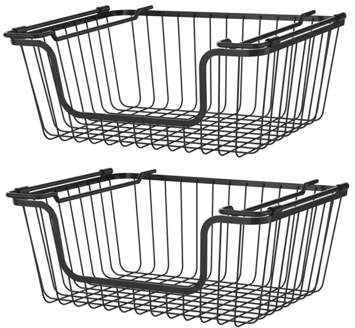 Oceanstar Stackable Metal Wire Storage Basket Set for Pantry, Countertop, Kitchen or Bathroom � Black, Set of 2