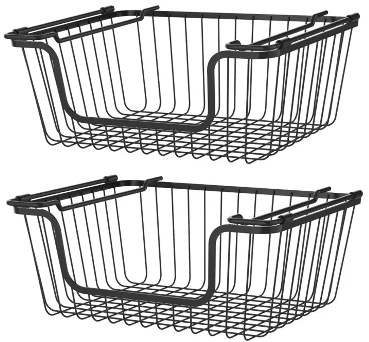 Oceanstar Stackable Metal Wire Storage Basket Set for Pantry, Countertop, Kitchen or Bathroom, Black, Set of 2