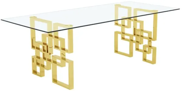 Best Quality Furniture 94 large clear glass dining table w/ gold color stainless steel base