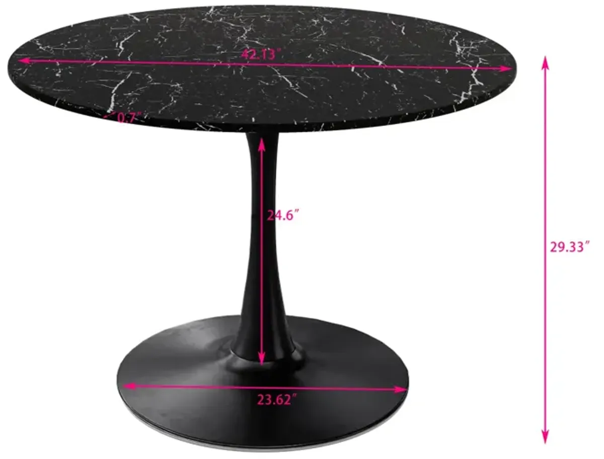 42.12" Modern Round Dining Table with Marble Top & Metal Base