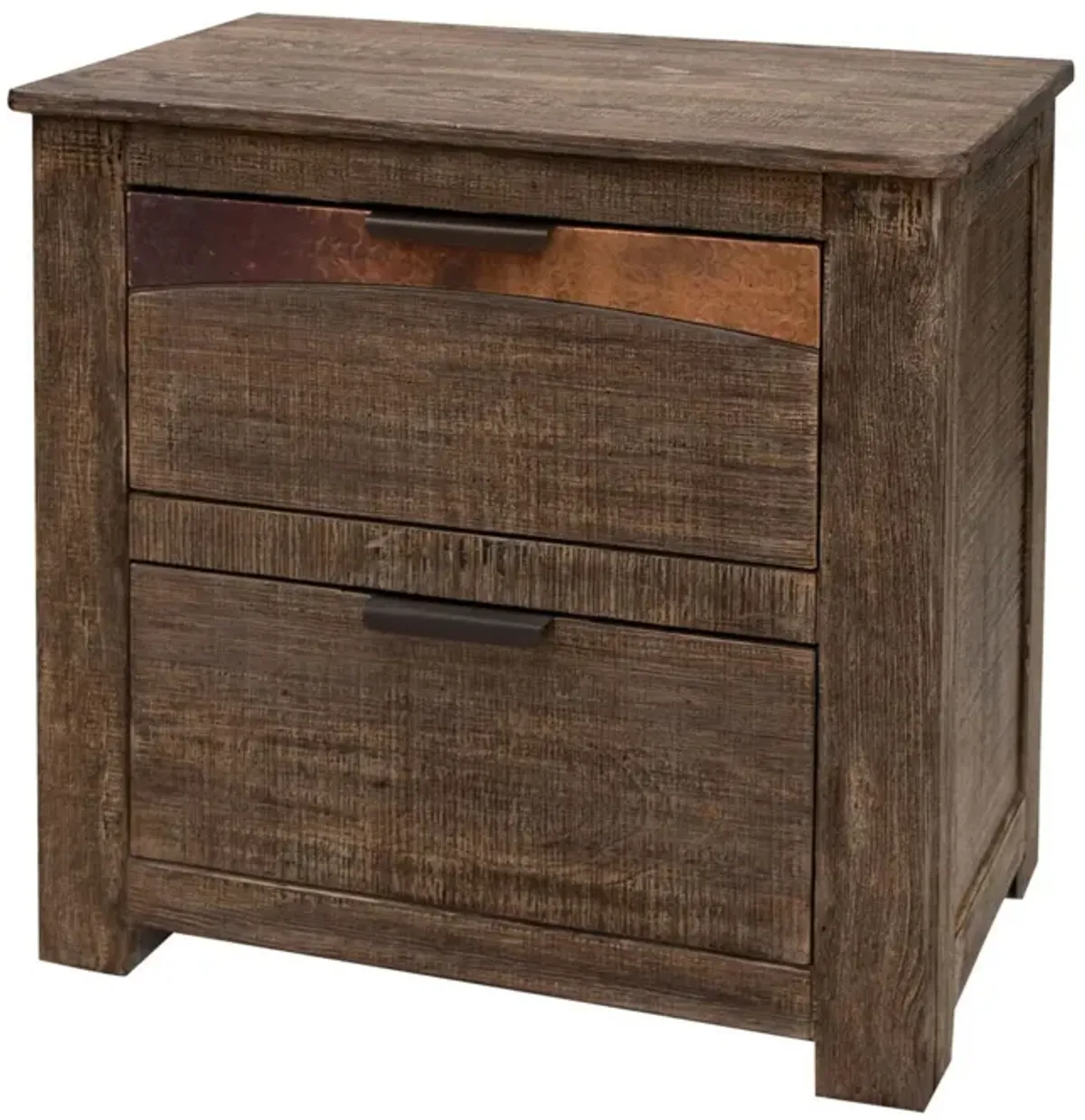 Benjara Berry 27 Inch Nightstand, 2 Drawers, Accent, Wood, Black, Copper and Brown