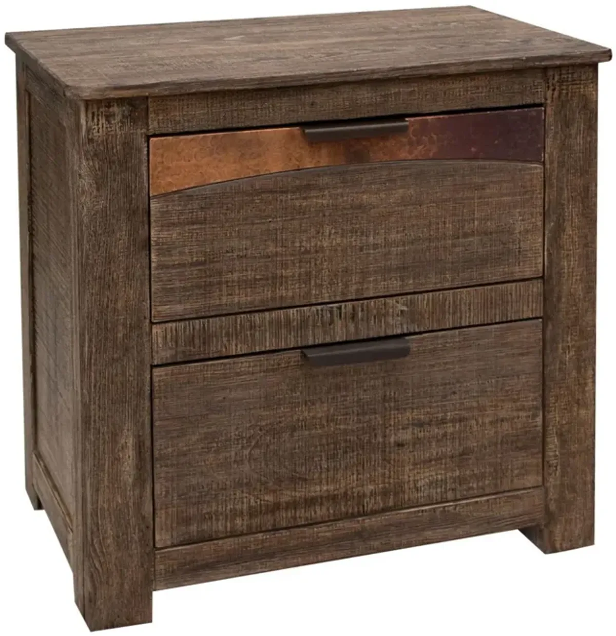 Benjara Berry 27 Inch Nightstand, 2 Drawers, Accent, Wood, Black, Copper and Brown