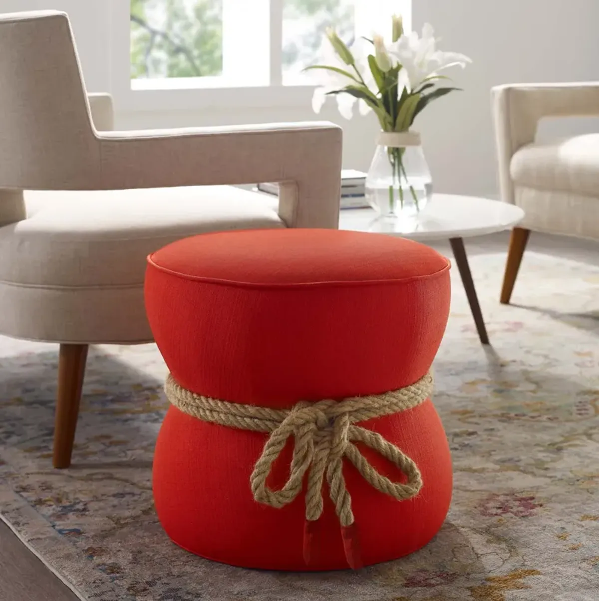 Beat Nautical Rope Upholstered Fabric Ottoman