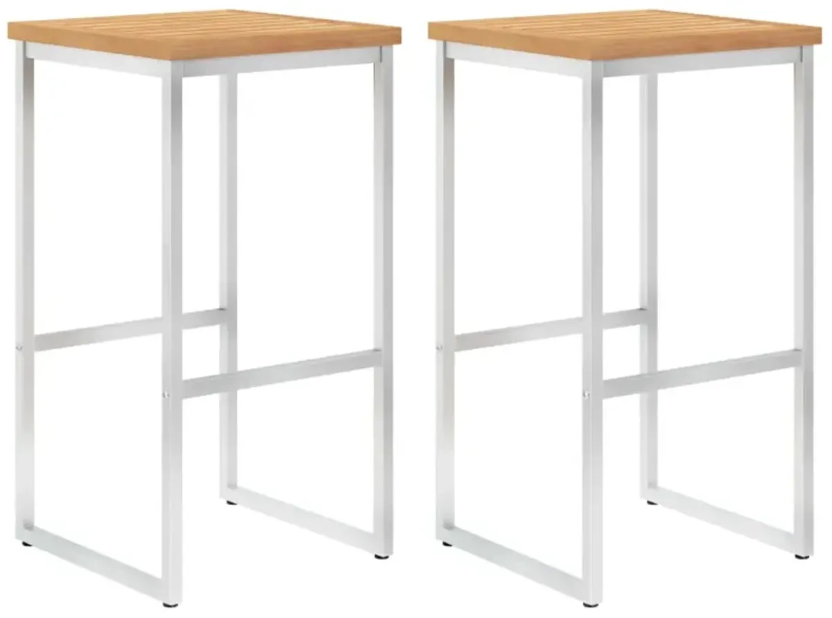vidaXL Bar Stools 2 pcs Solid Teak Wood and Stainless Steel