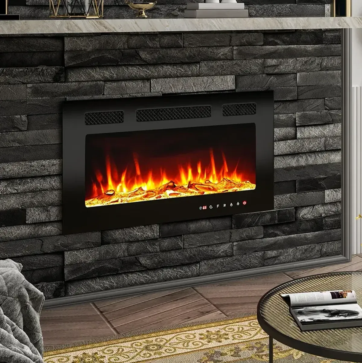 MONDAWE 30" Recessed Wall-Mounted Electric Fireplace 5000 BTU Heater with Remote Control