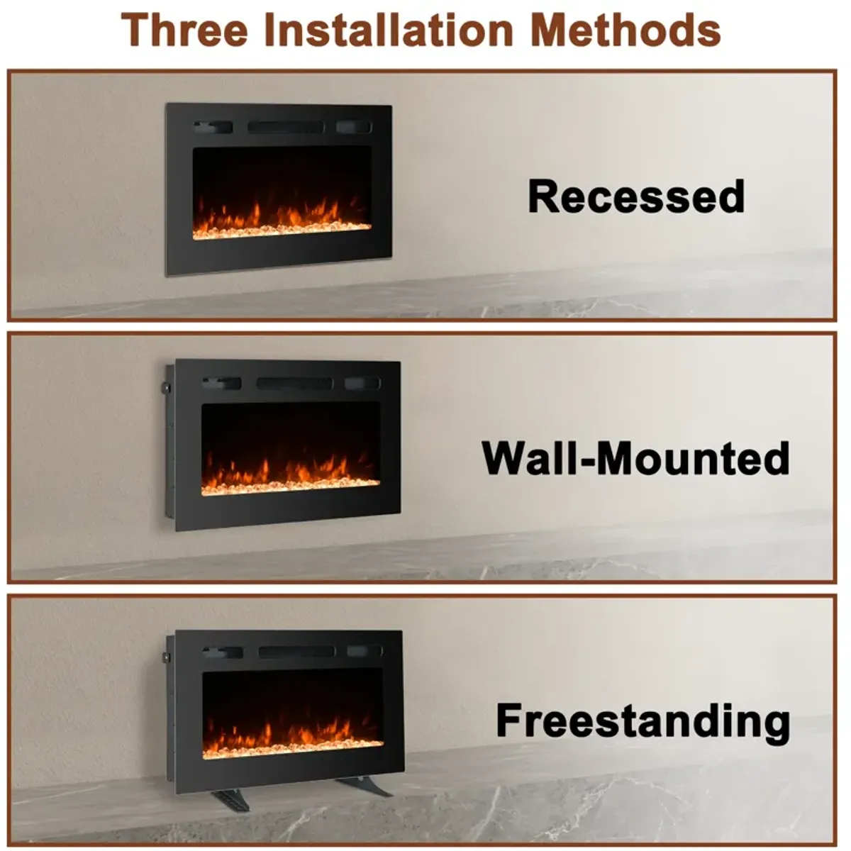 MONDAWE 30" Recessed Wall-Mounted Electric Fireplace 5000 BTU Heater with Remote Control