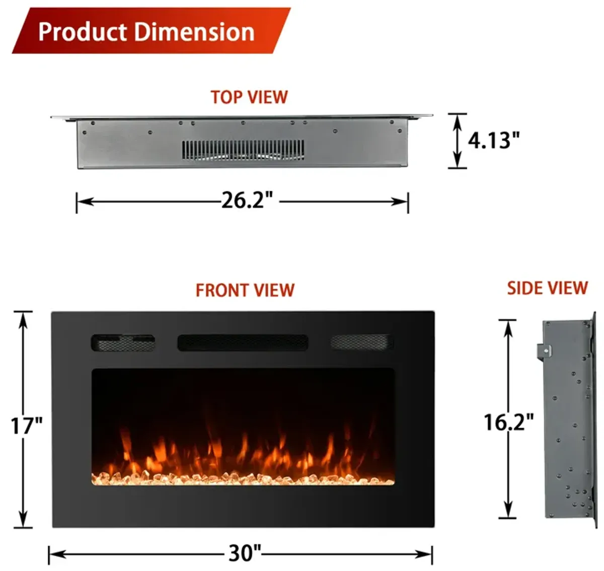 MONDAWE 30" Recessed Wall-Mounted Electric Fireplace 5000 BTU Heater with Remote Control