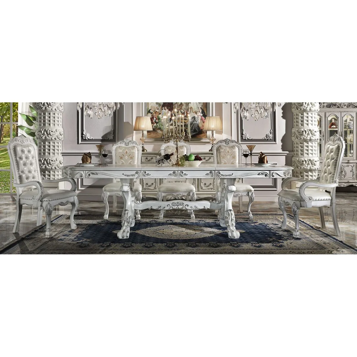 Dresden Dining Table (136") in Bone White Finish DN