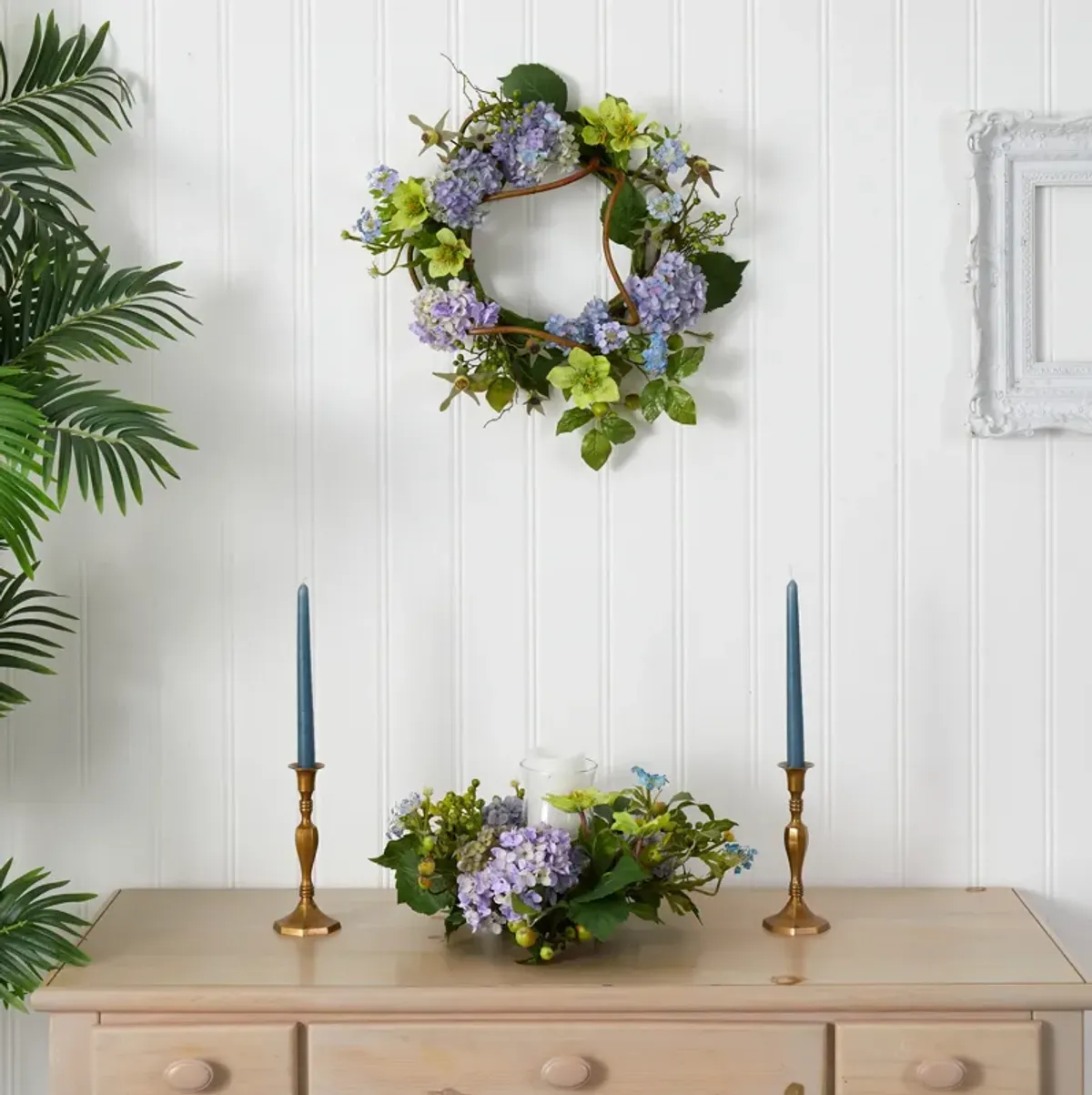 Nearly Natural 20-in Hydrangea Wreath