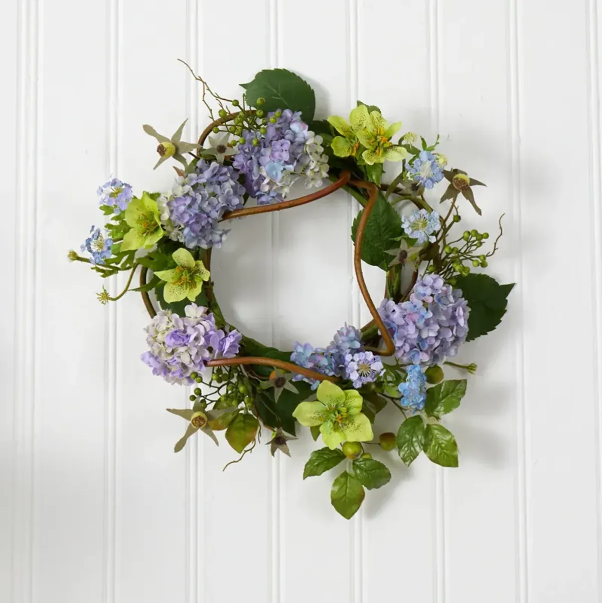 Nearly Natural 20-in Hydrangea Wreath