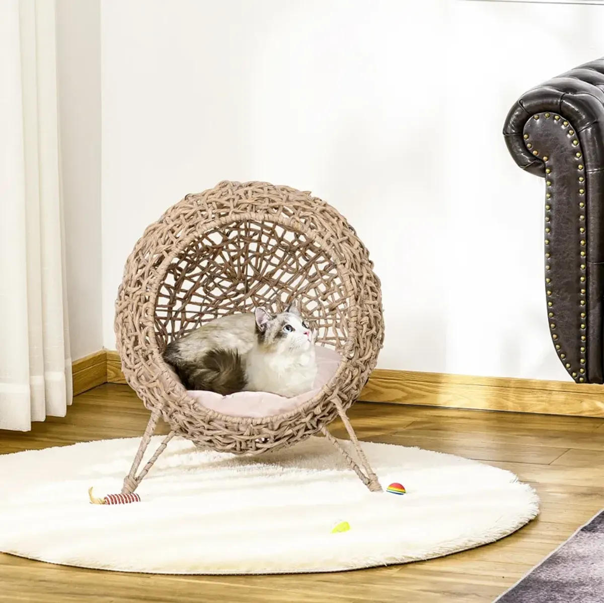 Natural Cat Bed: 20.5" Hand-Woven Banana Leaf Kitten Condo