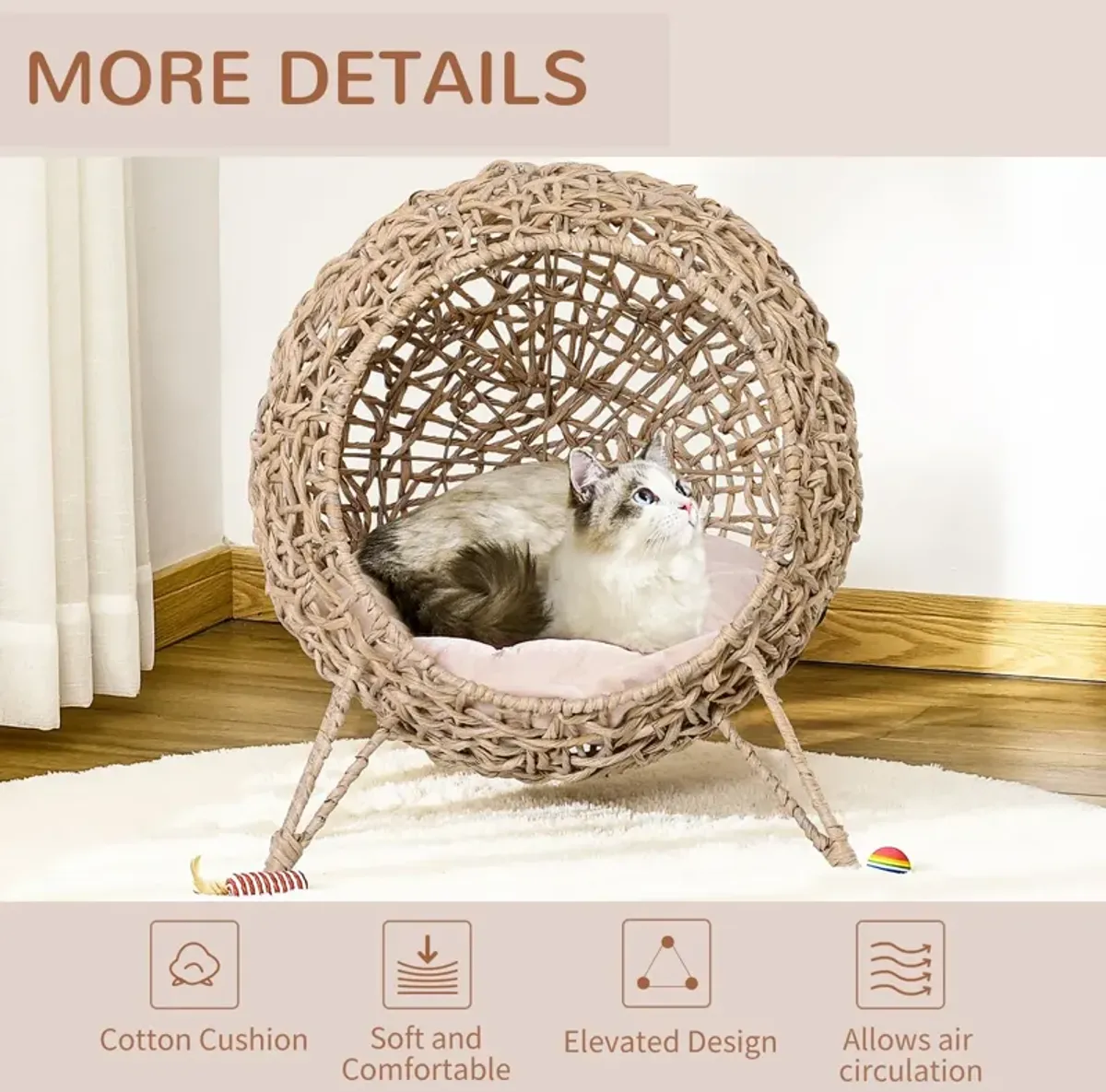 Natural Cat Bed: 20.5" Hand-Woven Banana Leaf Kitten Condo