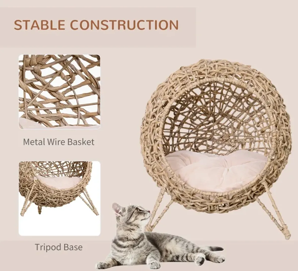 Natural Cat Bed: 20.5" Hand-Woven Banana Leaf Kitten Condo