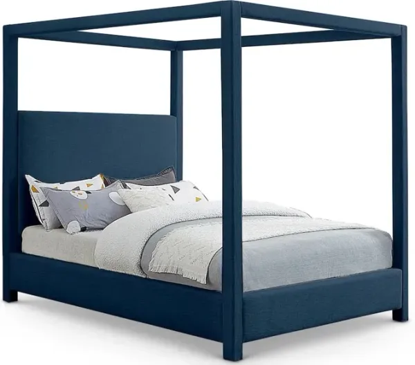 Meridian Furniture Emerson Navy Linen Textured Fabric Queen Bed