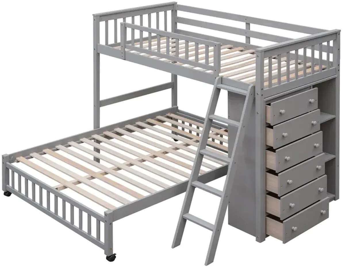 Merax Wooden Bunk Bed with 6 Drawers