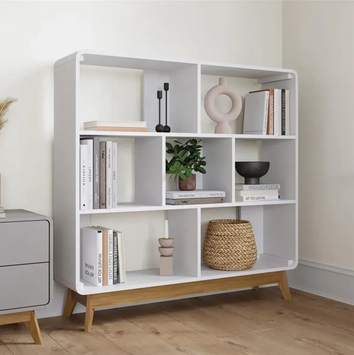 Leva Scandinavian Double Rounded Bookcase