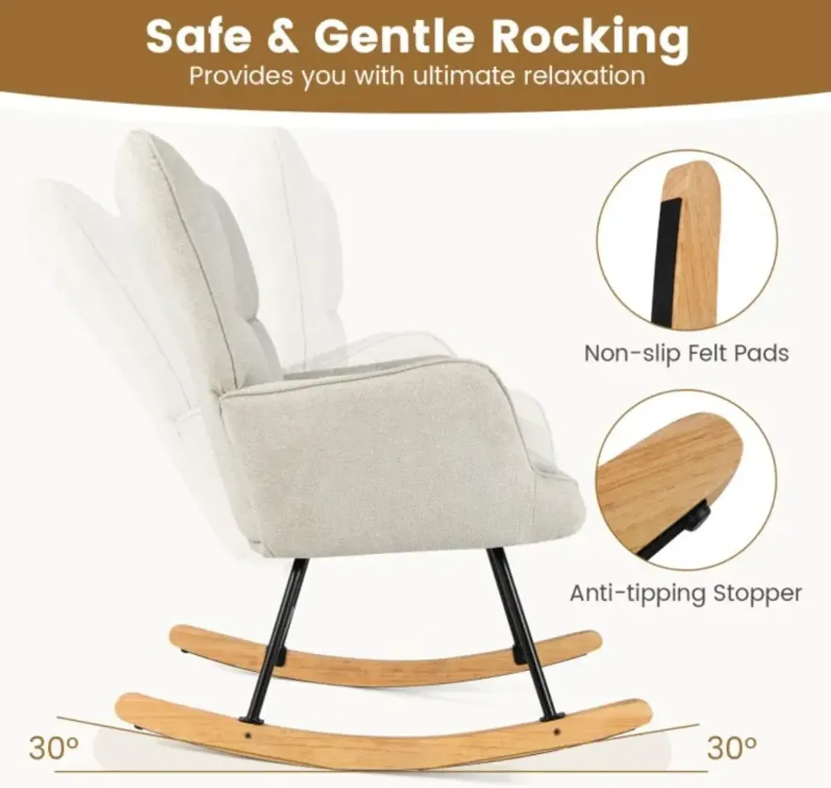 Hivvago Linen Nursery Rocking Chair with High Backrest and Padded Armrests