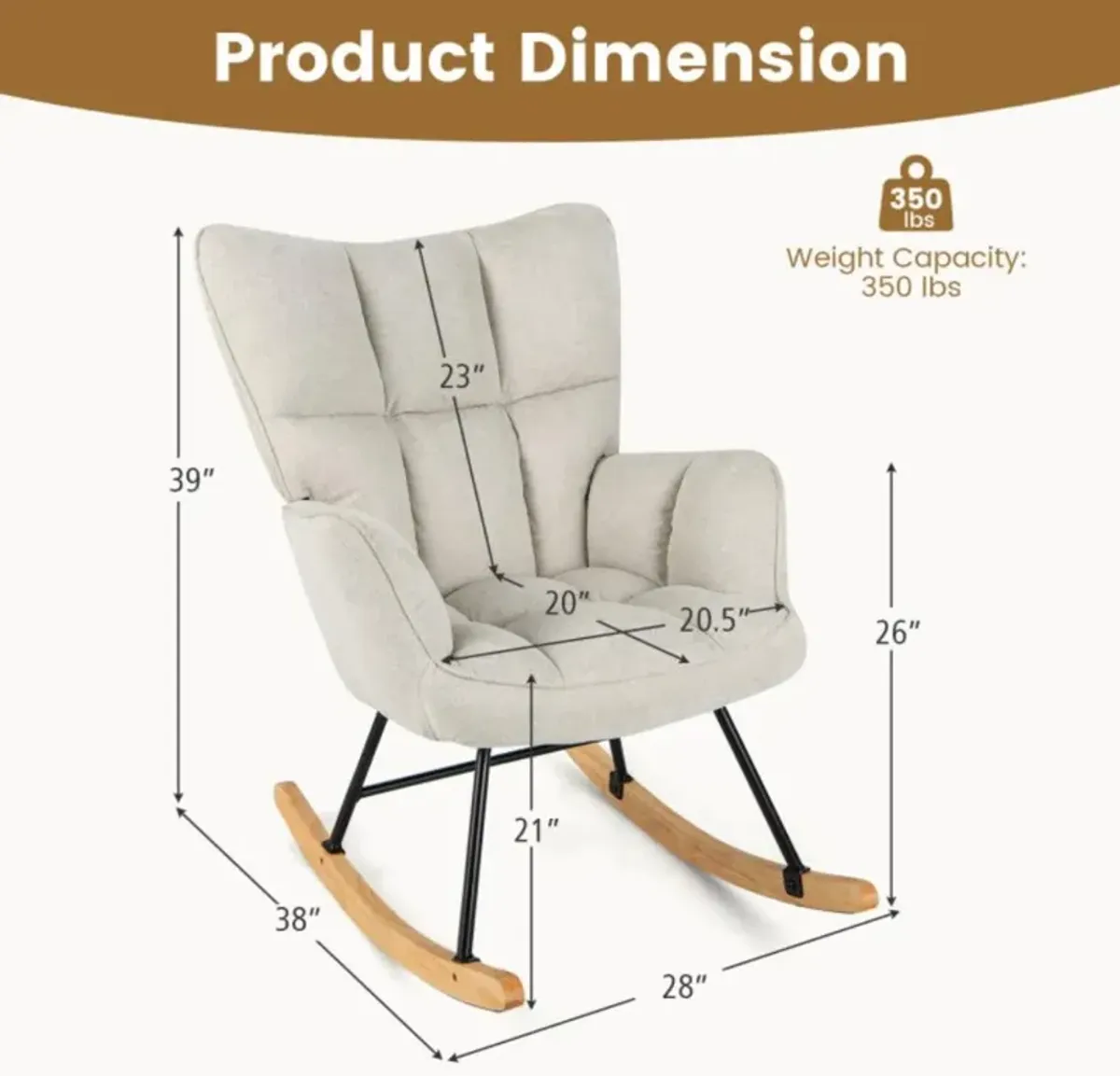 Hivvago Linen Nursery Rocking Chair with High Backrest and Padded Armrests