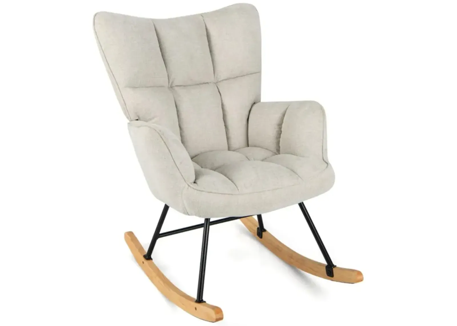 Hivvago Linen Nursery Rocking Chair with High Backrest and Padded Armrests