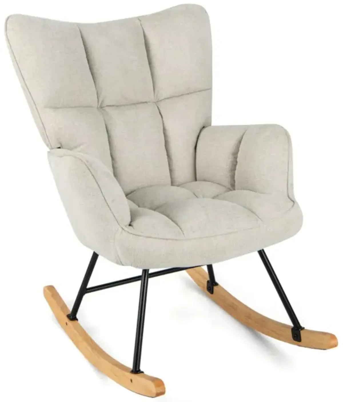 Hivvago Linen Nursery Rocking Chair with High Backrest and Padded Armrests