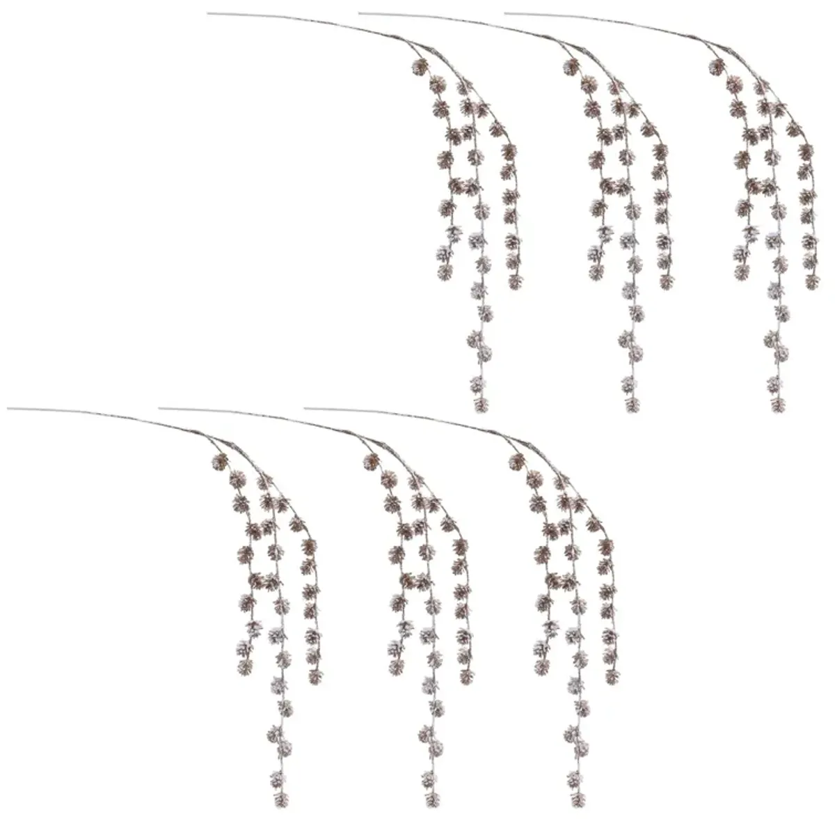 Set of 6 Snowy Hanging Pinecone Sprays for Holiday Wreaths, Trees, or Garlands