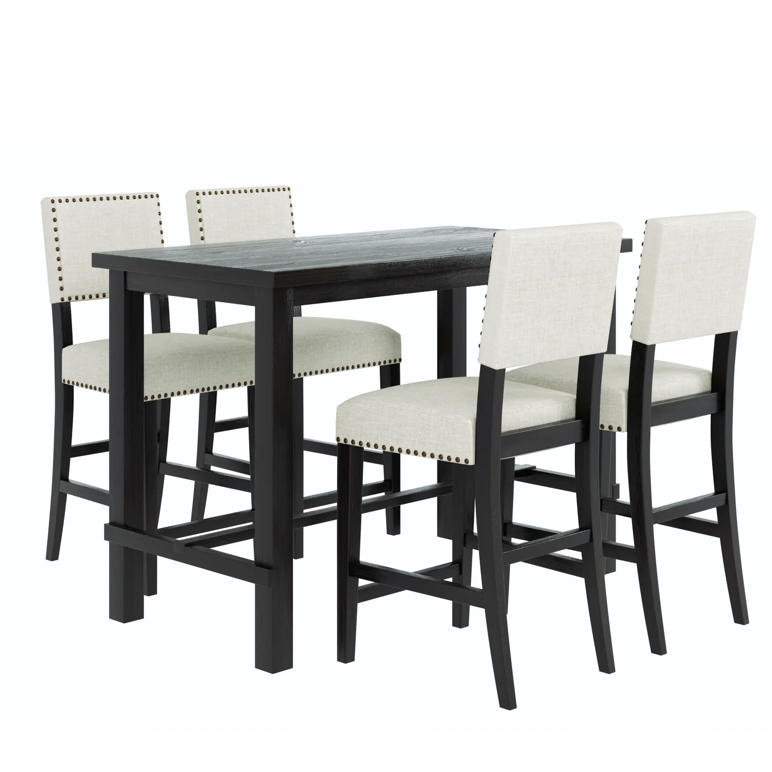 5-Piece Counter Height Dining Set, Classic Elegant Table and 4 Chairs