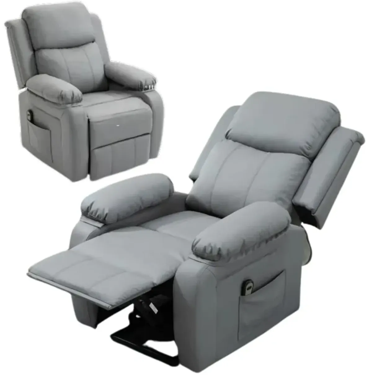 Grey Senior Comfort: PU Leather Power Lift Chair with Remote