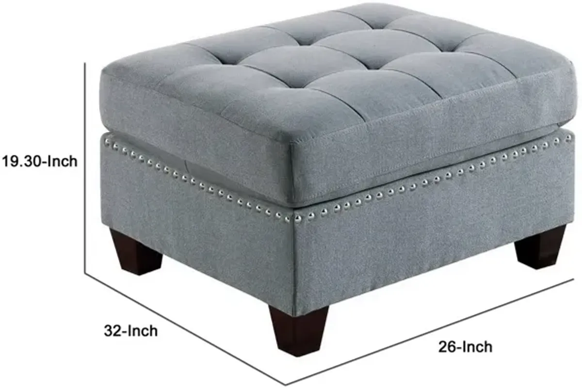 Pali 32 Inch Modern Square Ottoman, Foam Tufted Seat, Gray Linen Fabric-Benzara