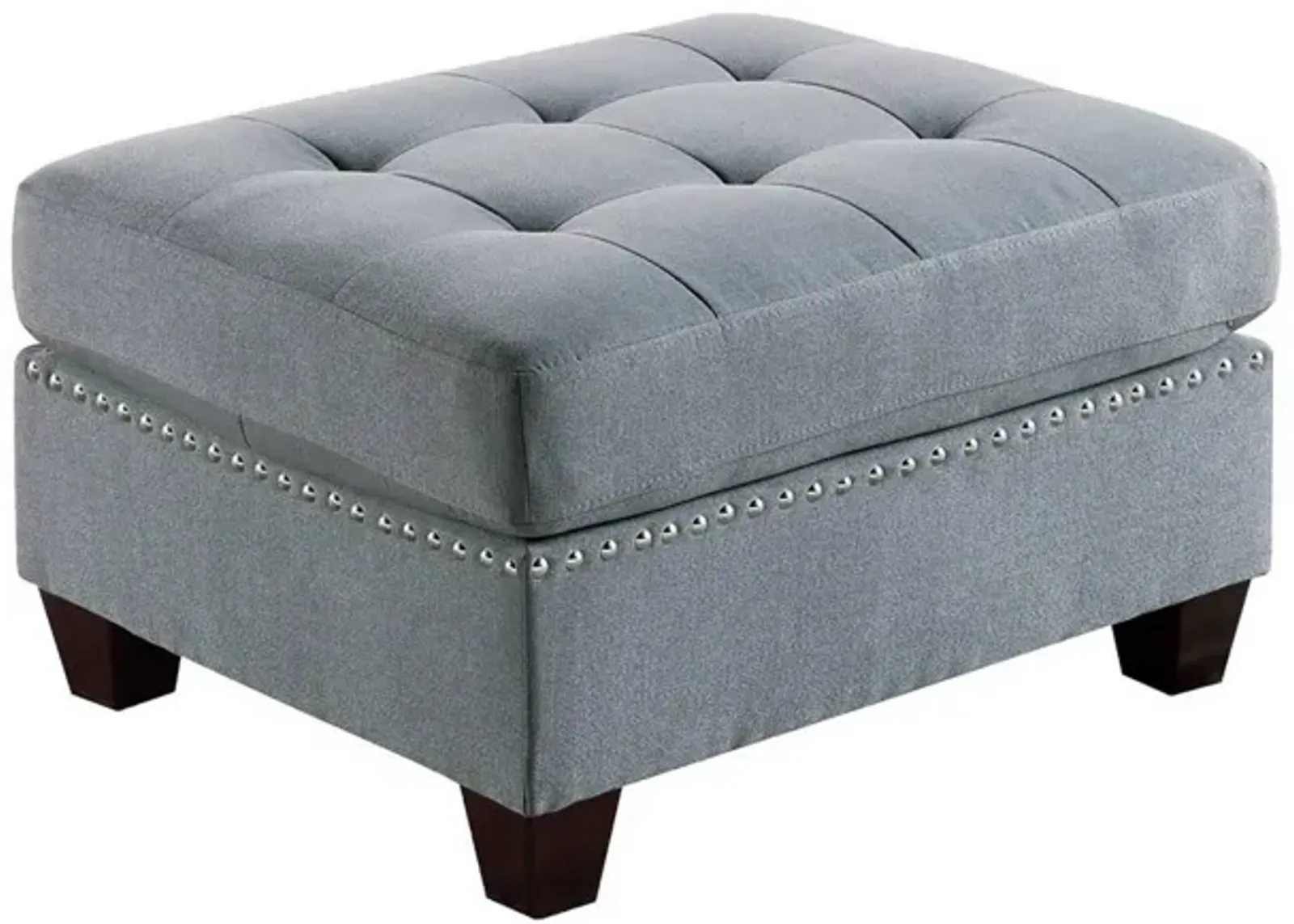 Pali 32 Inch Modern Square Ottoman, Foam Tufted Seat, Gray Linen Fabric-Benzara