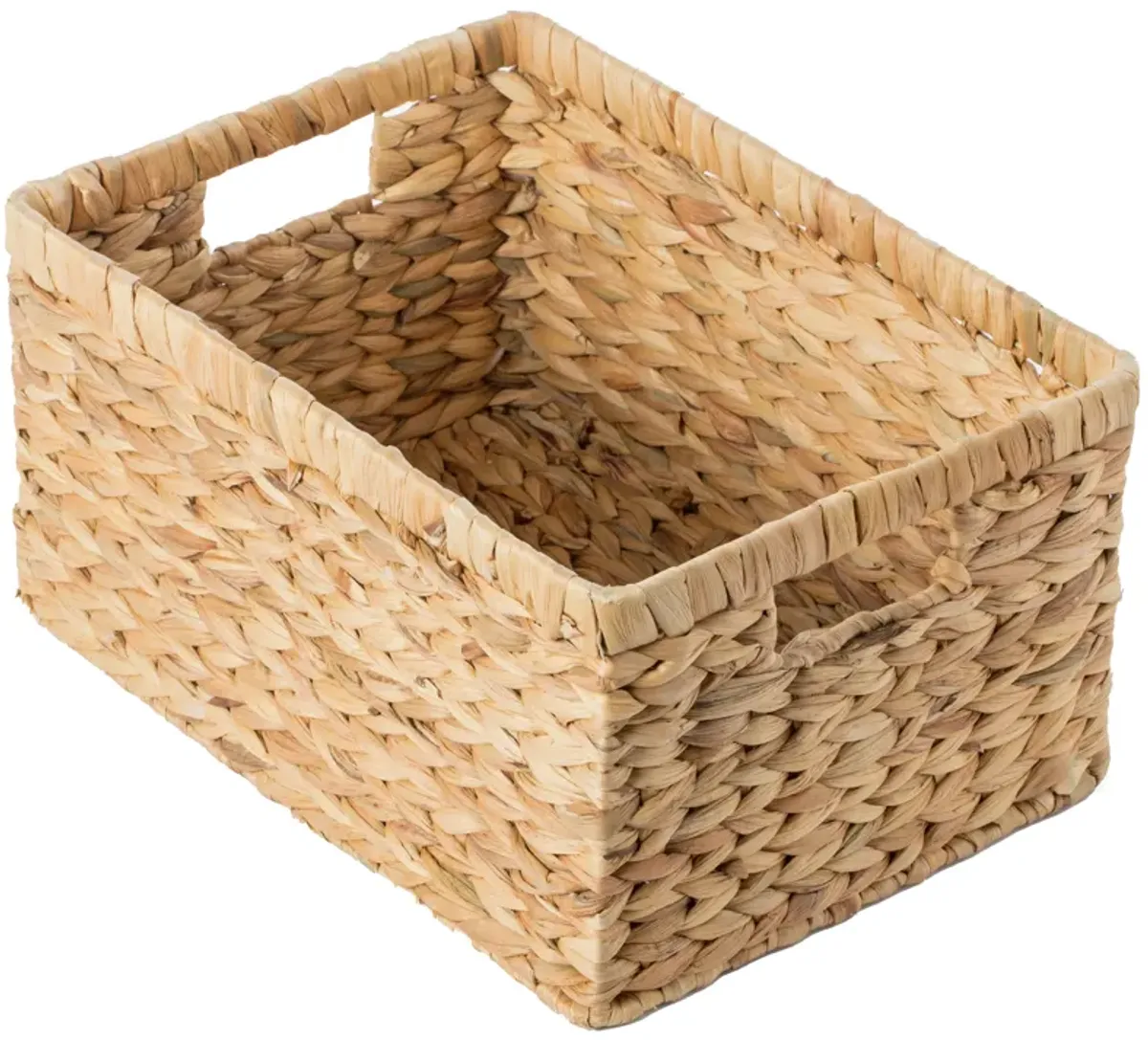 Natural Woven Water Hyacinth Wicker Rectangular Storage Bin Basket with Handles, Large