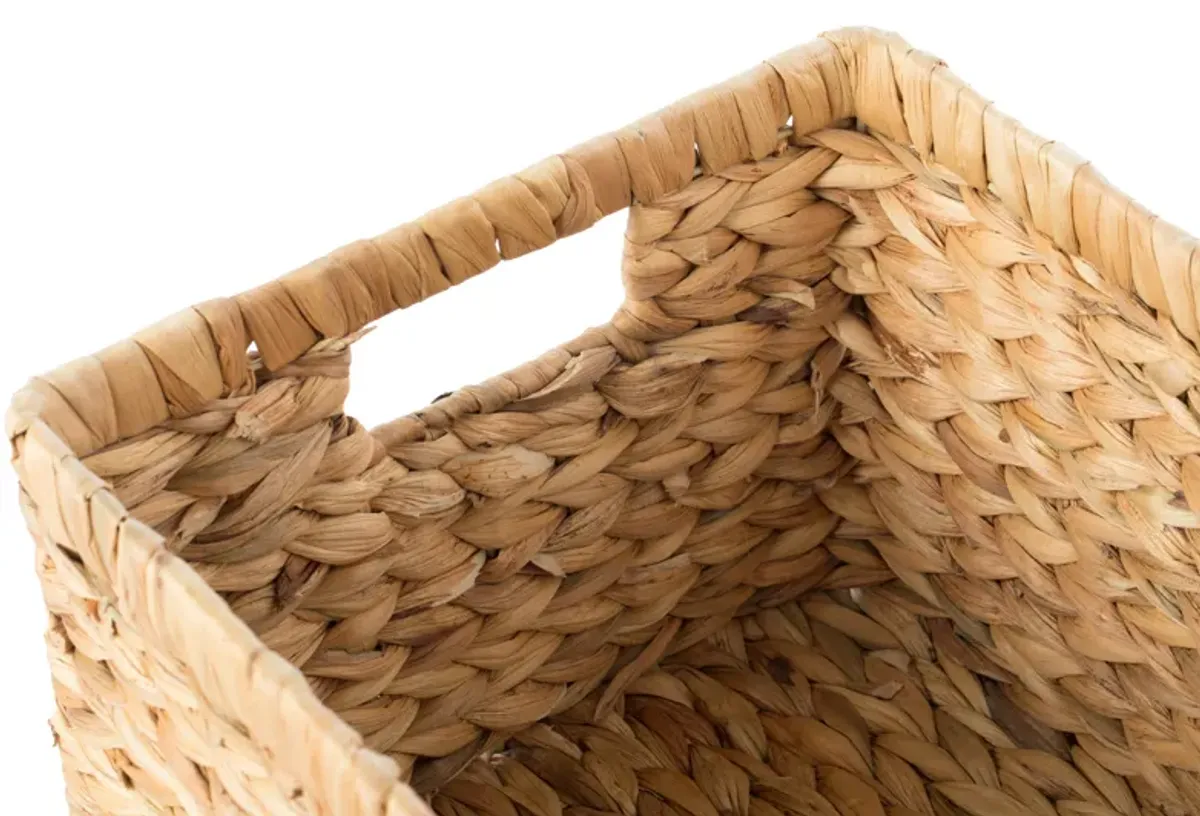 Natural Woven Water Hyacinth Wicker Rectangular Storage Bin Basket with Handles, Large