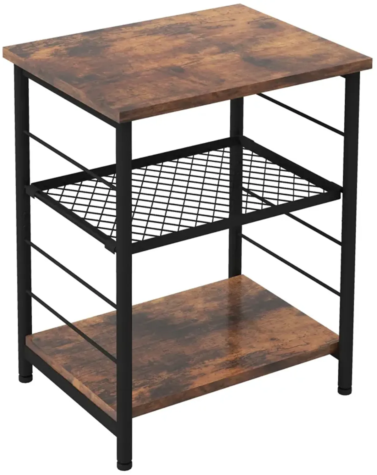 3-Tier Industrial Side Table with Adjustable Mesh Shelf for Living Room or Home Office Storage