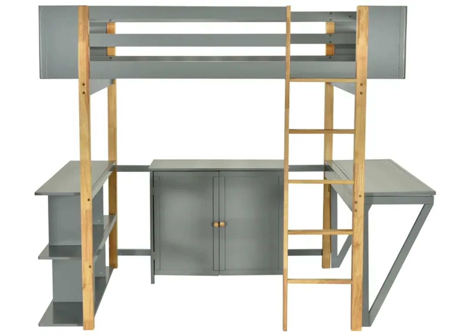 Merax Wood Loft Bed With Built-in Storage Cabinet