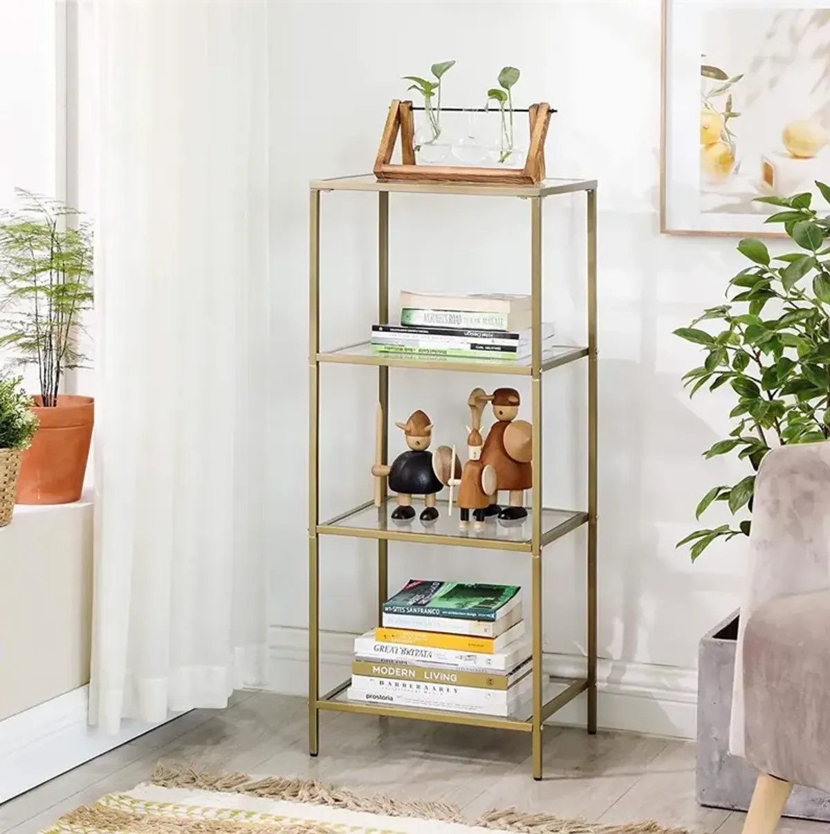 Stylish 4-Tier Bookcase Slim Design for Bedroom Spaces