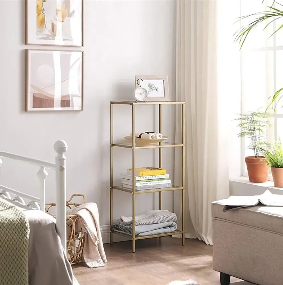 Stylish 4-Tier Bookcase Slim Design for Bedroom Spaces