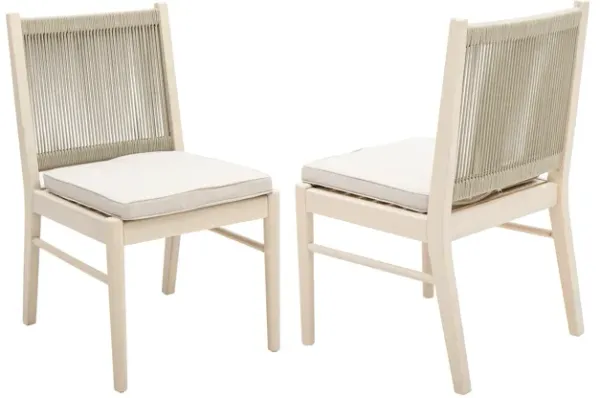 Orry Dining Side Chair Set of 2, Beige Roped Back, Acacia Wood