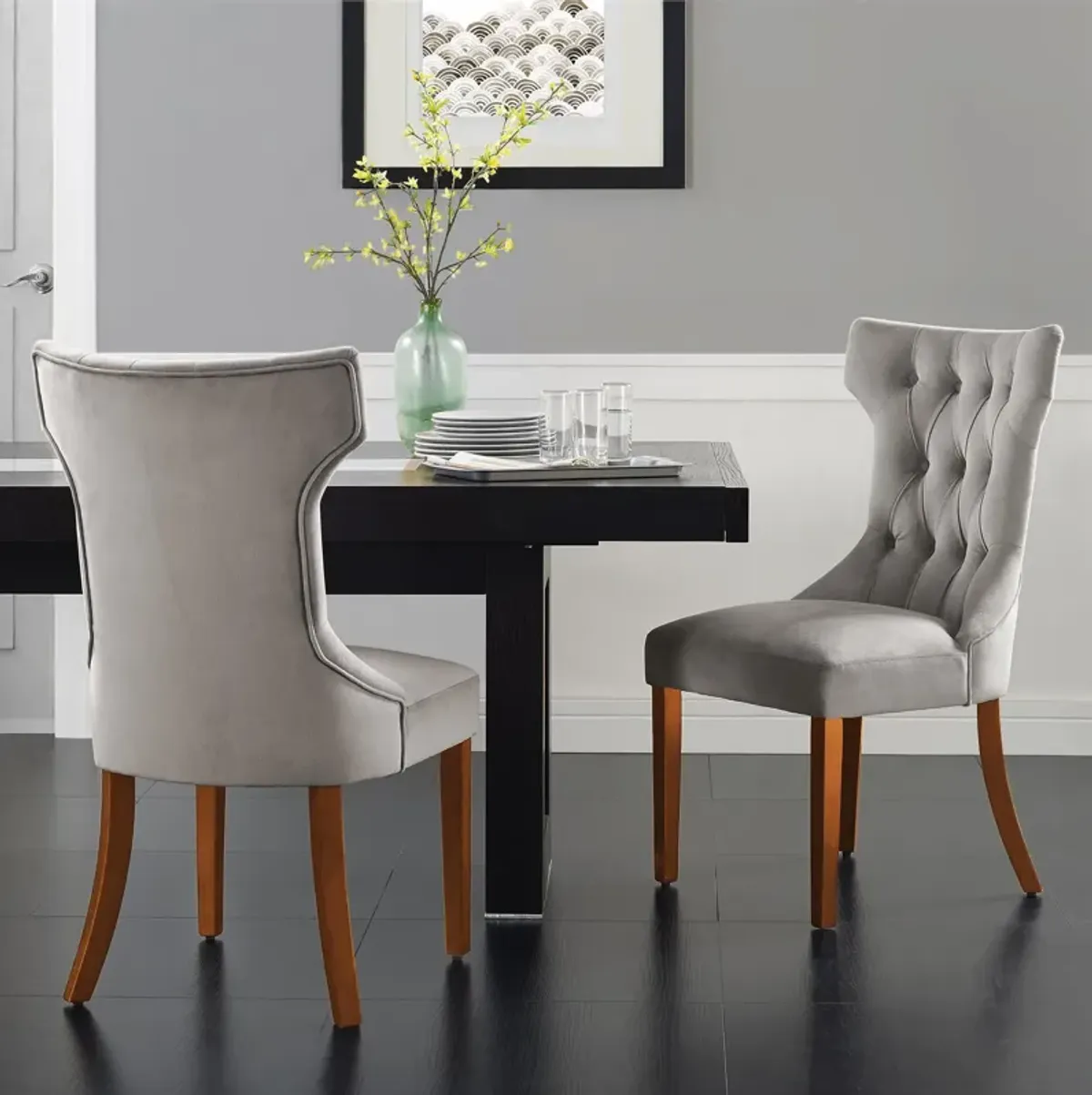 DHP Clairborne Tufted Hourglass Dining Chair, Set of 2, Taupe