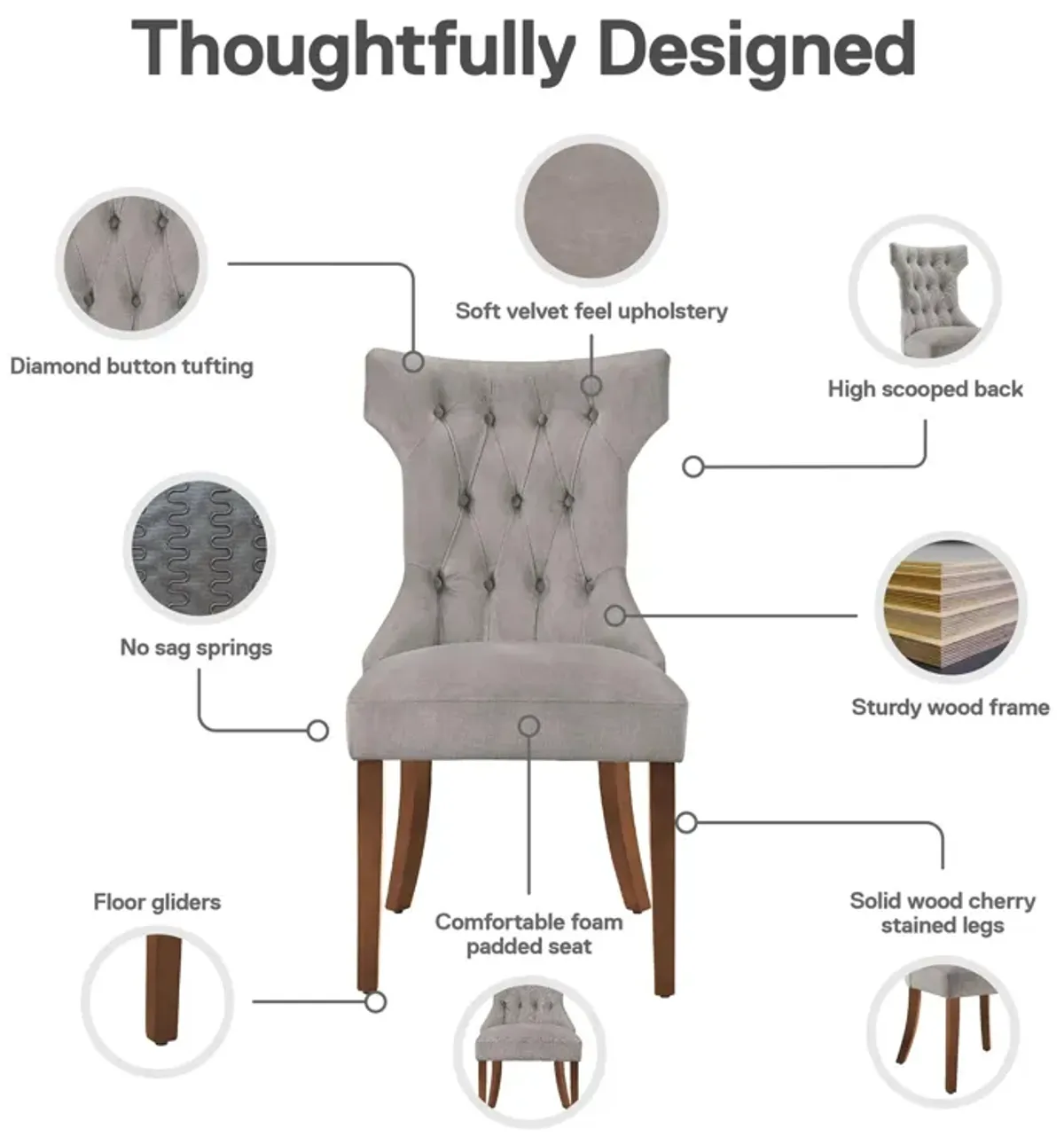 DHP Clairborne Tufted Hourglass Dining Chair, Set of 2, Taupe