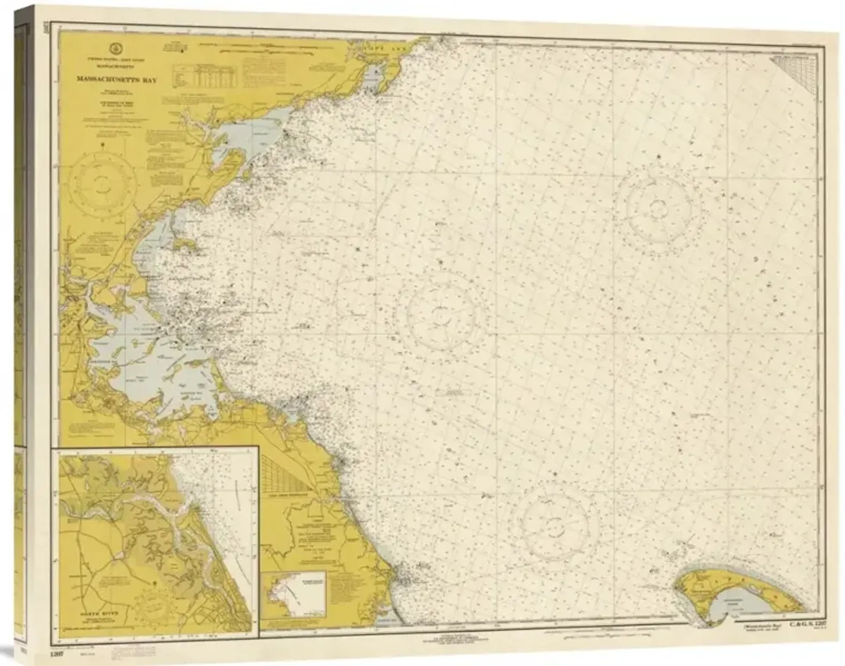 Nautical Chart - Massachusetts Bay ca. 1970 - Sepia Tinted-Canvas Art-30x24