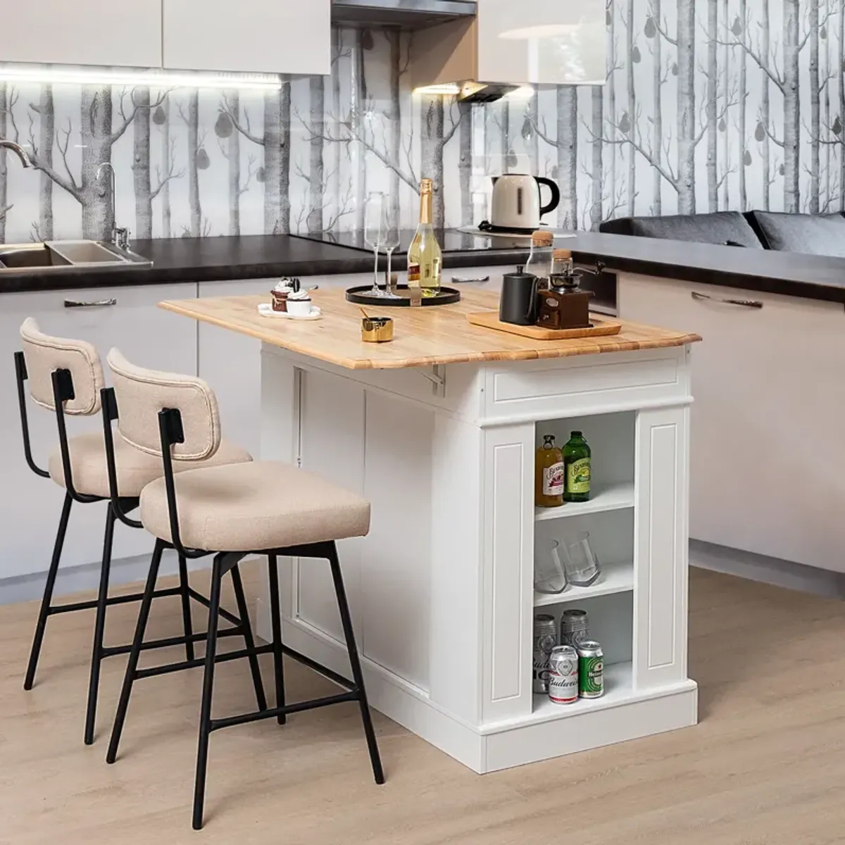 Kitchen Island with Storage and 3-Level Adjustable Shelves