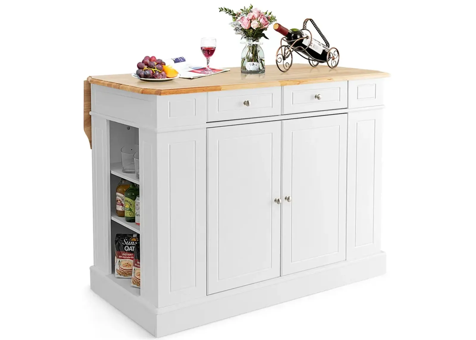 Kitchen Island with Storage and 3-Level Adjustable Shelves