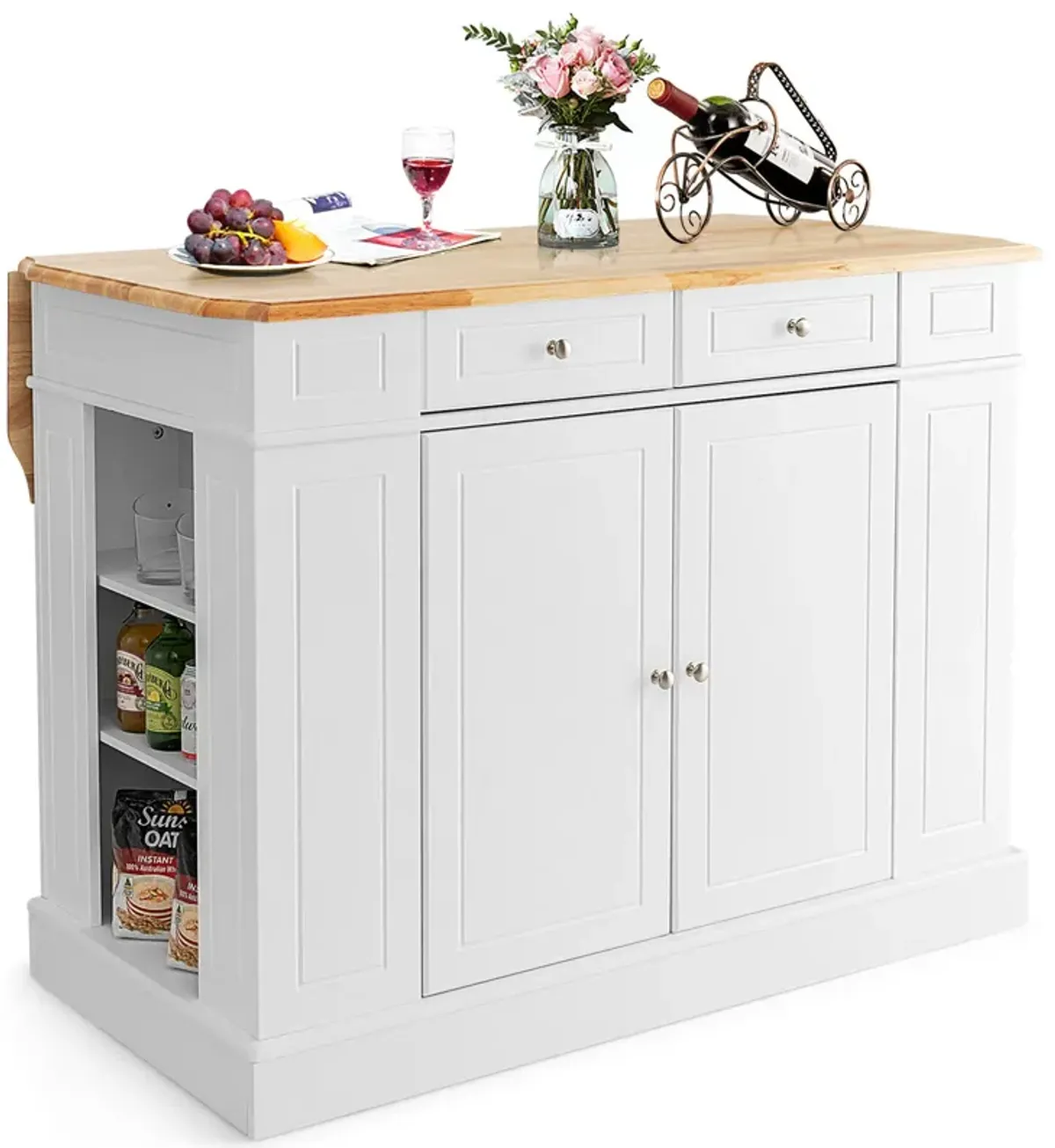 Kitchen Island with Storage and 3-Level Adjustable Shelves