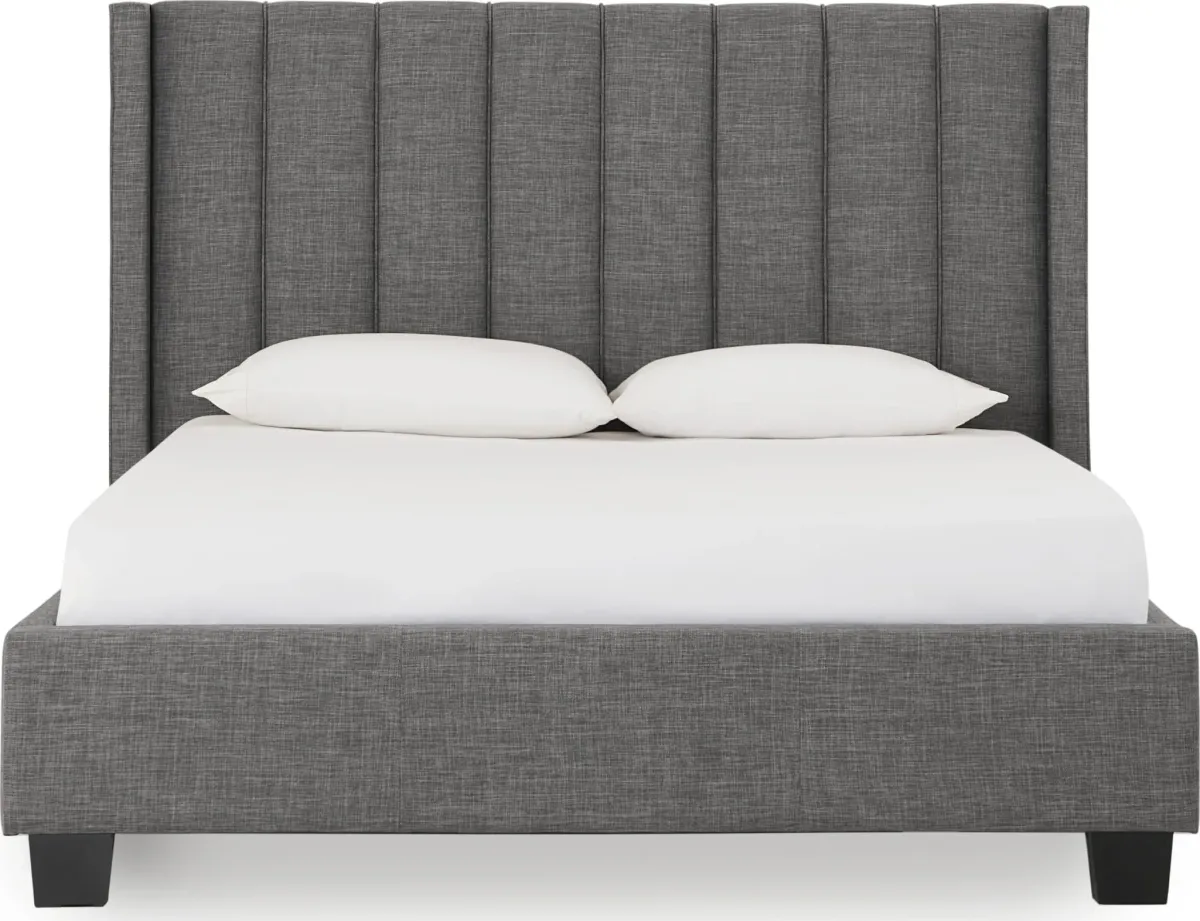 Palermo California King-size Upholstered Wingback Platform Bed in Dark Stone