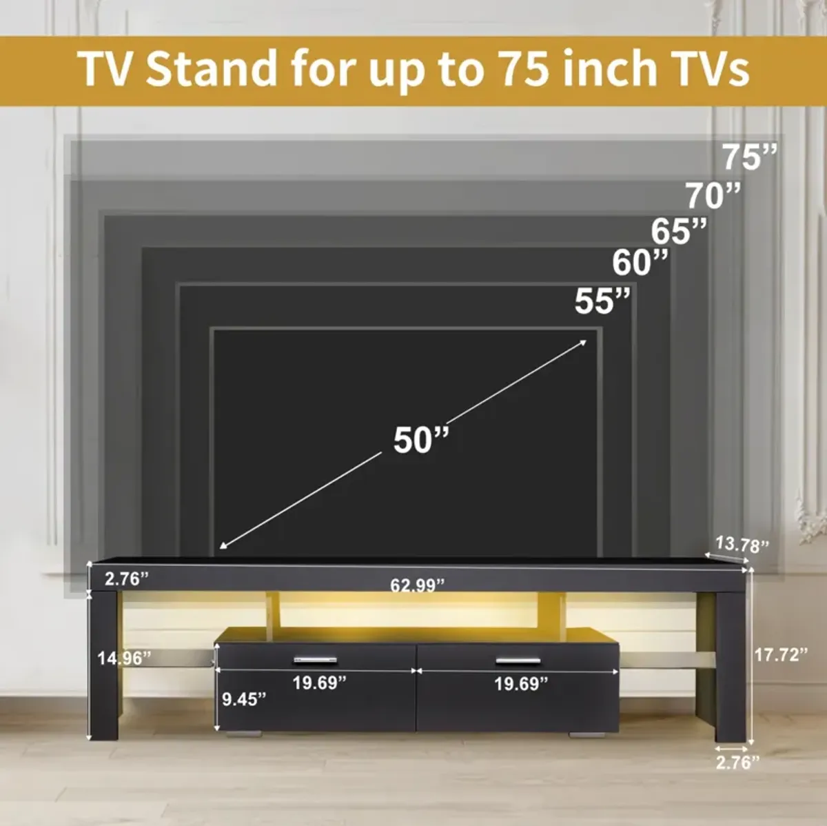 Modern 75 Inch LED TV Stand with Storage