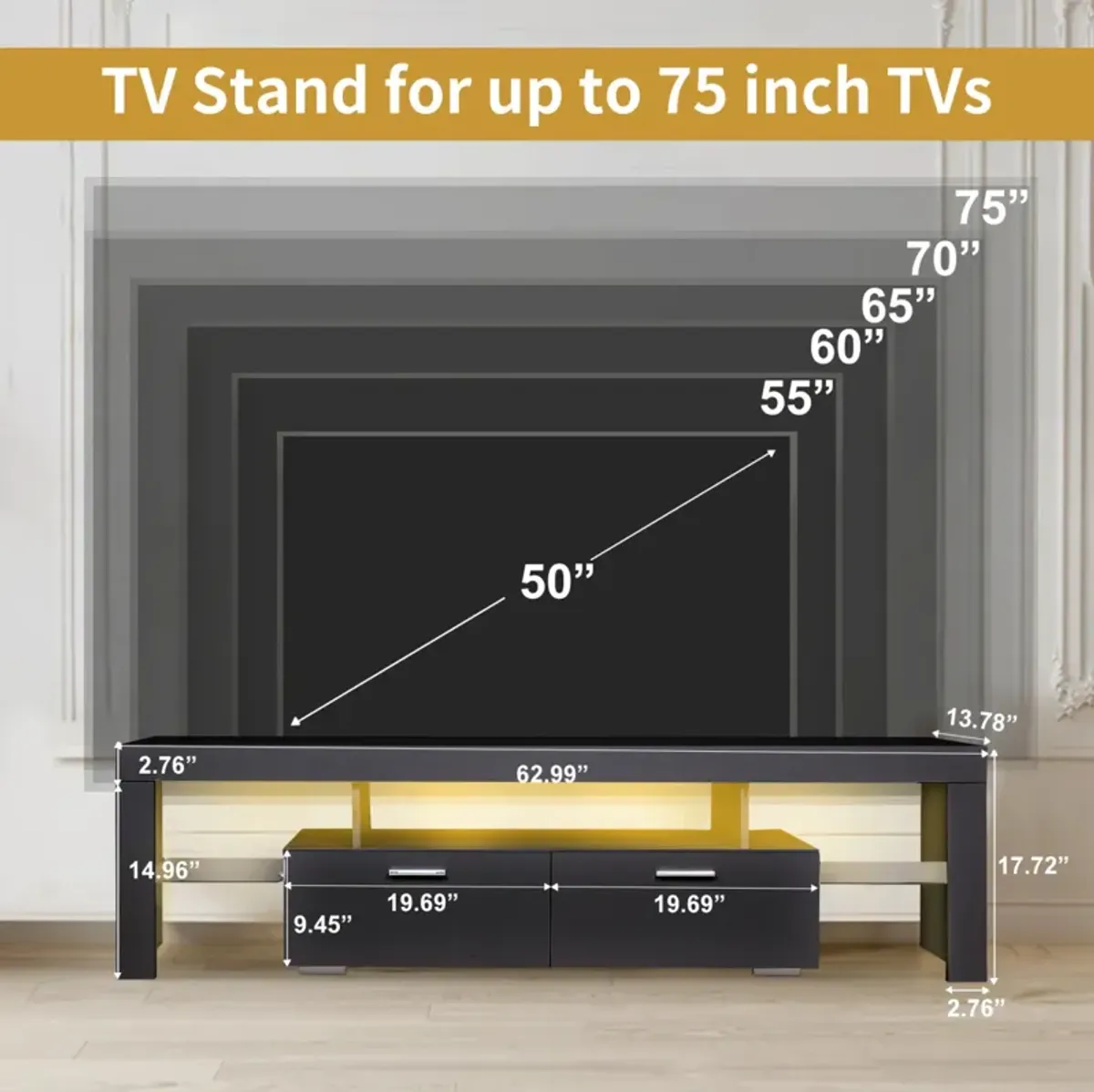 Modern 75 Inch LED TV Stand with Storage