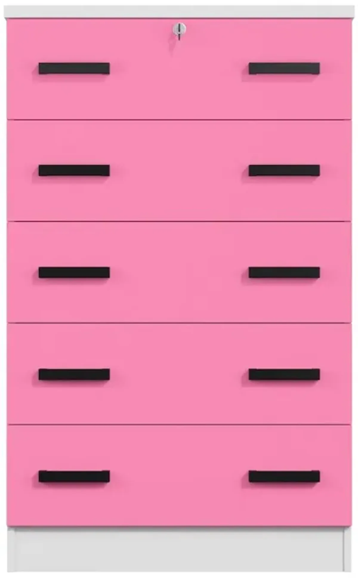 Cindy 5 Drawer Chest Wooden Dresser with Lock (White and Pink)