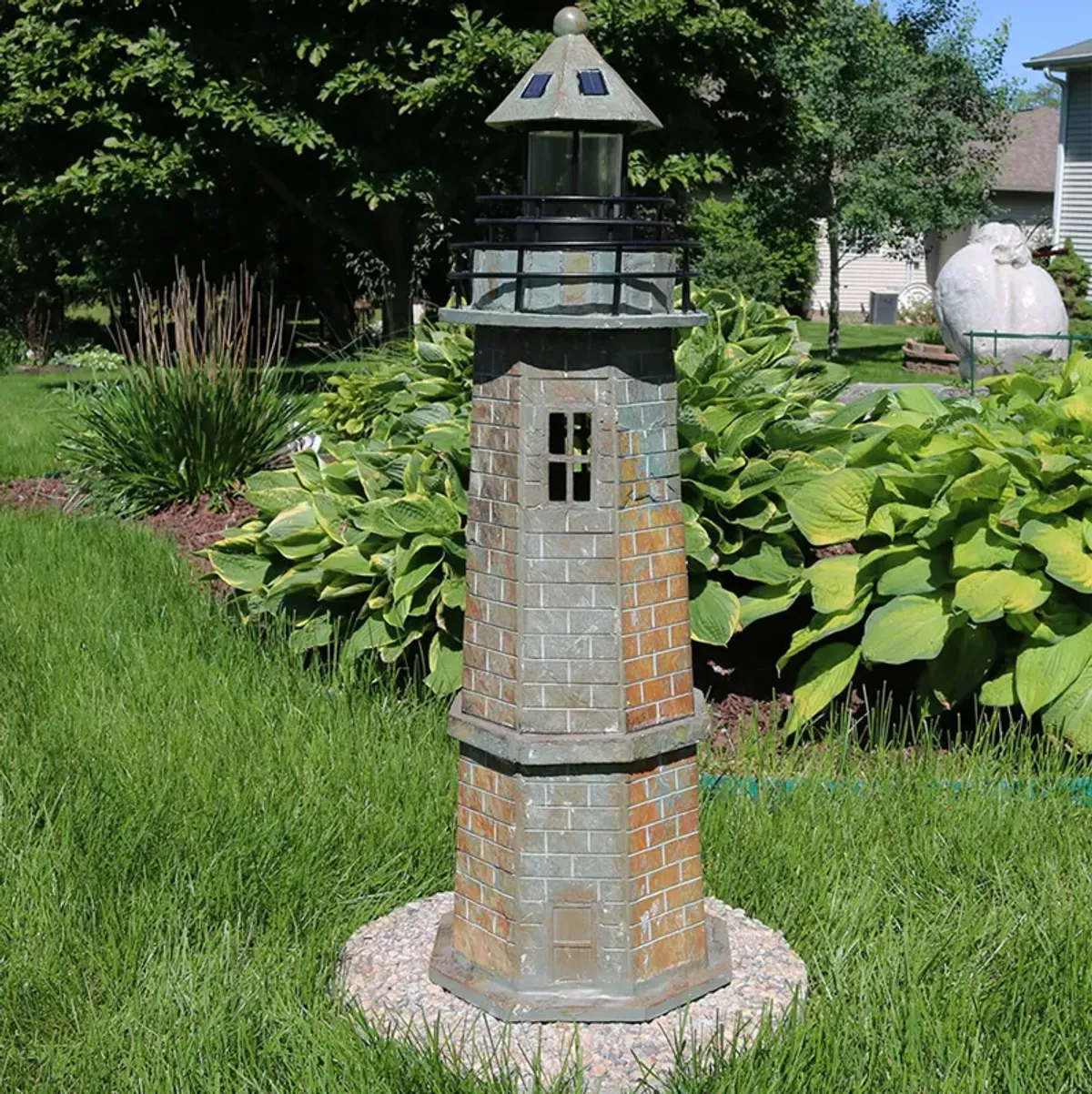 Sunnydaze 35 in Resin and Stone Solar LED Lighthouse Nautical Statue