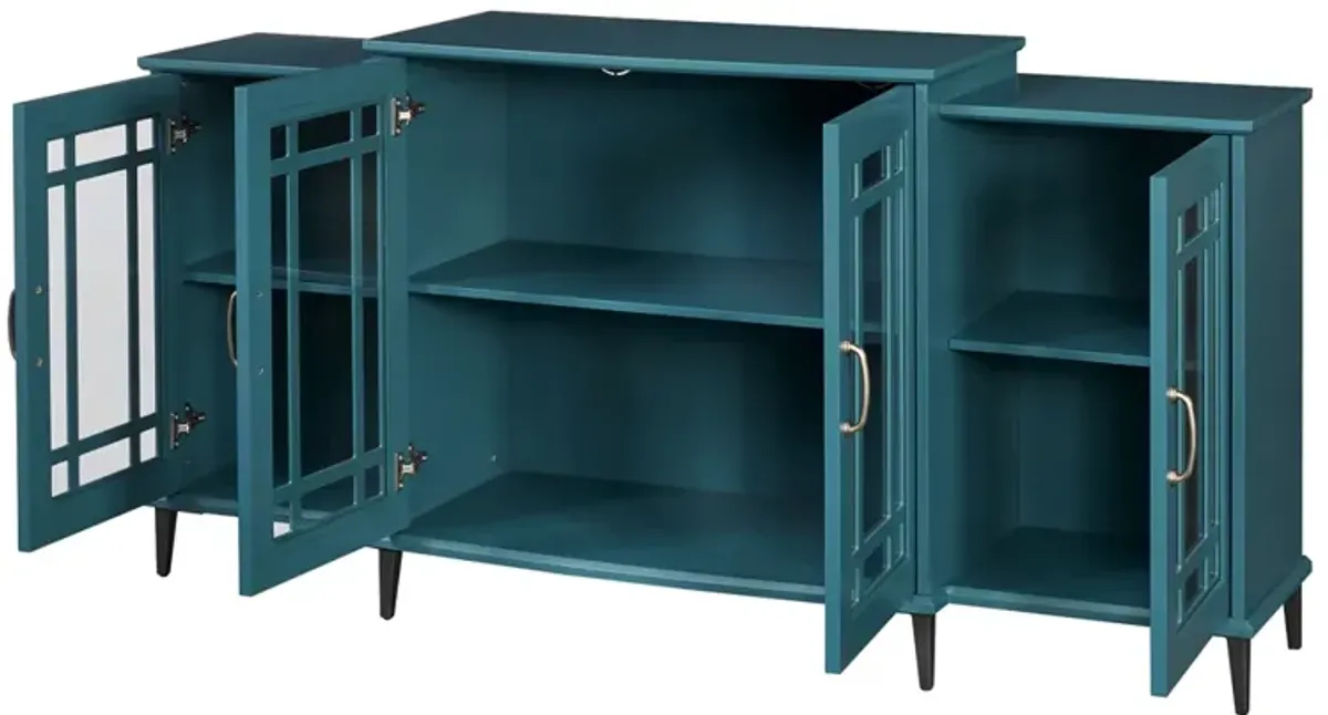 63" TV Stand, Storage Buffet Cabinet, Sideboard With Glass Door And Adjustable Shelves