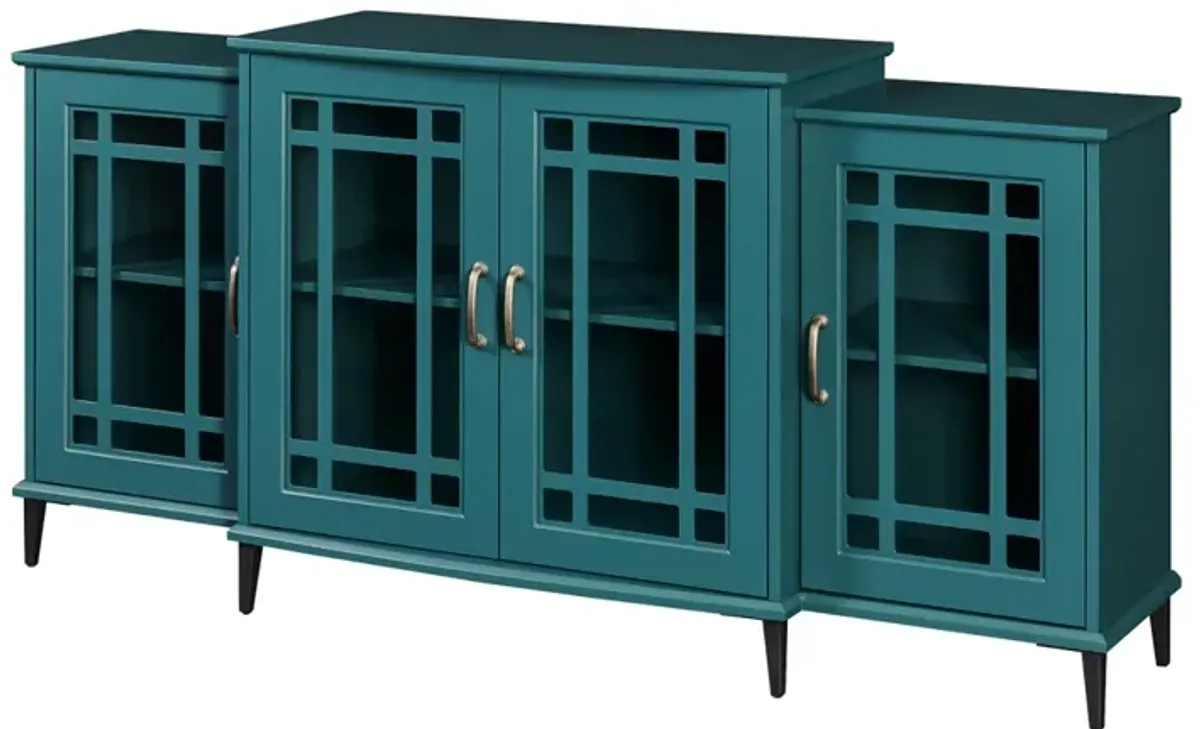 63" TV Stand, Storage Buffet Cabinet, Sideboard With Glass Door And Adjustable Shelves